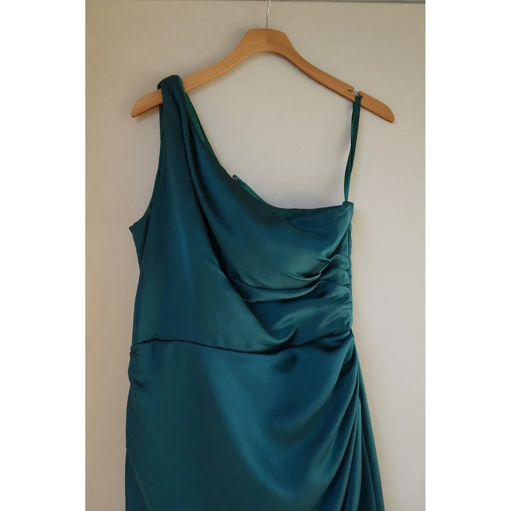 Mori Lee One Shoulder Slit Skirt Bridesmaid Dress Ruched Maxi Dress Slit size 10
